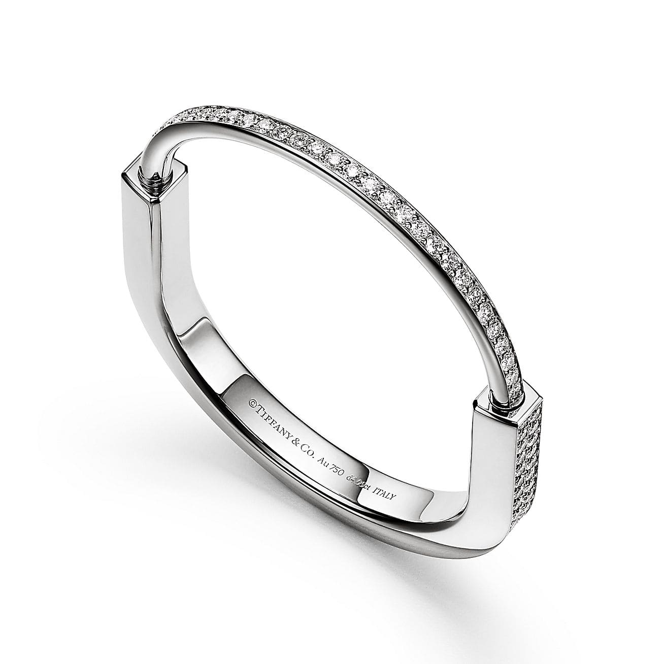 18K Tiffany Lock Bangle Full Pave Diamonds Bracelet