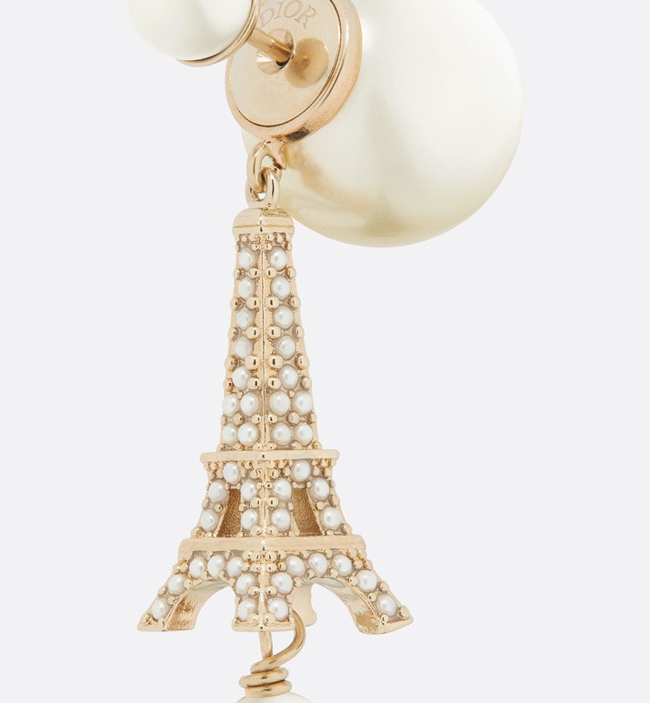 18K Dior Tribales Eiffel Tower Charm White Pearls Earrings