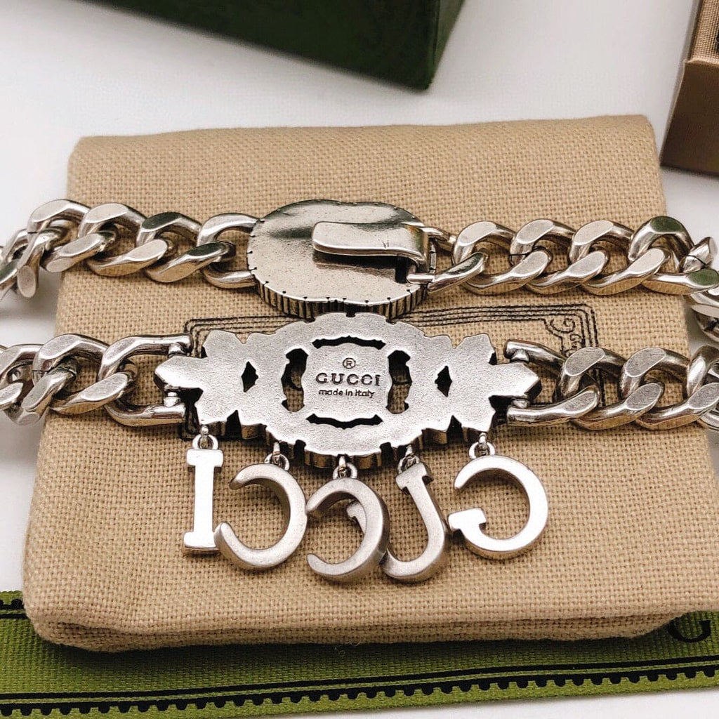 18K Double Gucci Script Diamonds Necklace