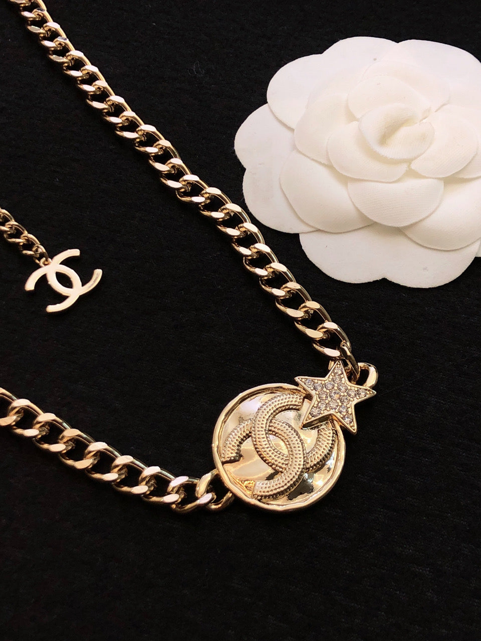 18K  Chanel Rhinestone Star Chain Necklace