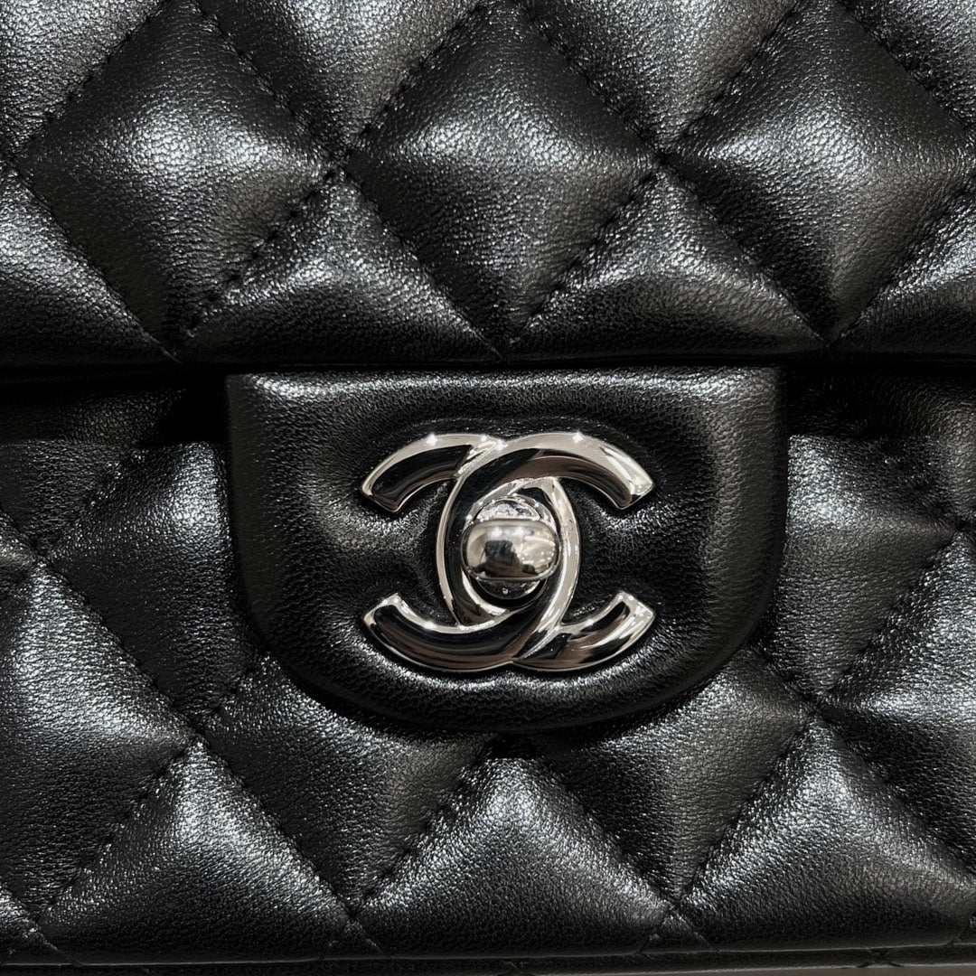 CHANEL FLAP BAG 25CM SILVER HARDWARE BLACK LAMBSKIN