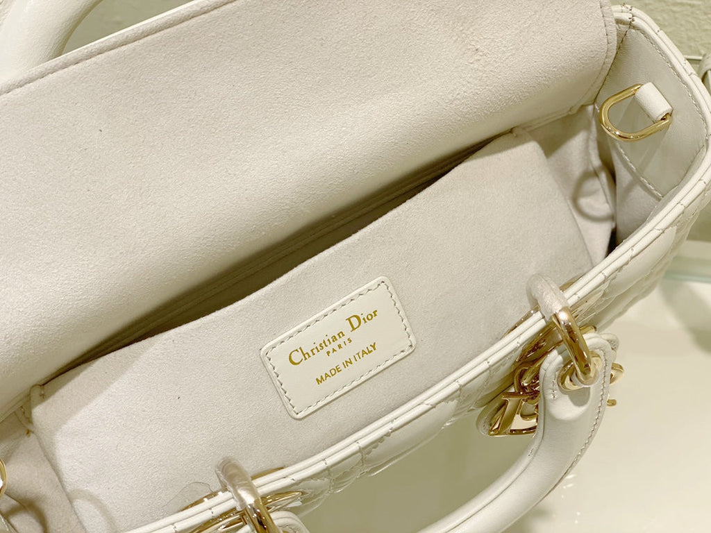 DIOR MEDIUM LADY D-JOY 26 WHITE LAMBSKIN