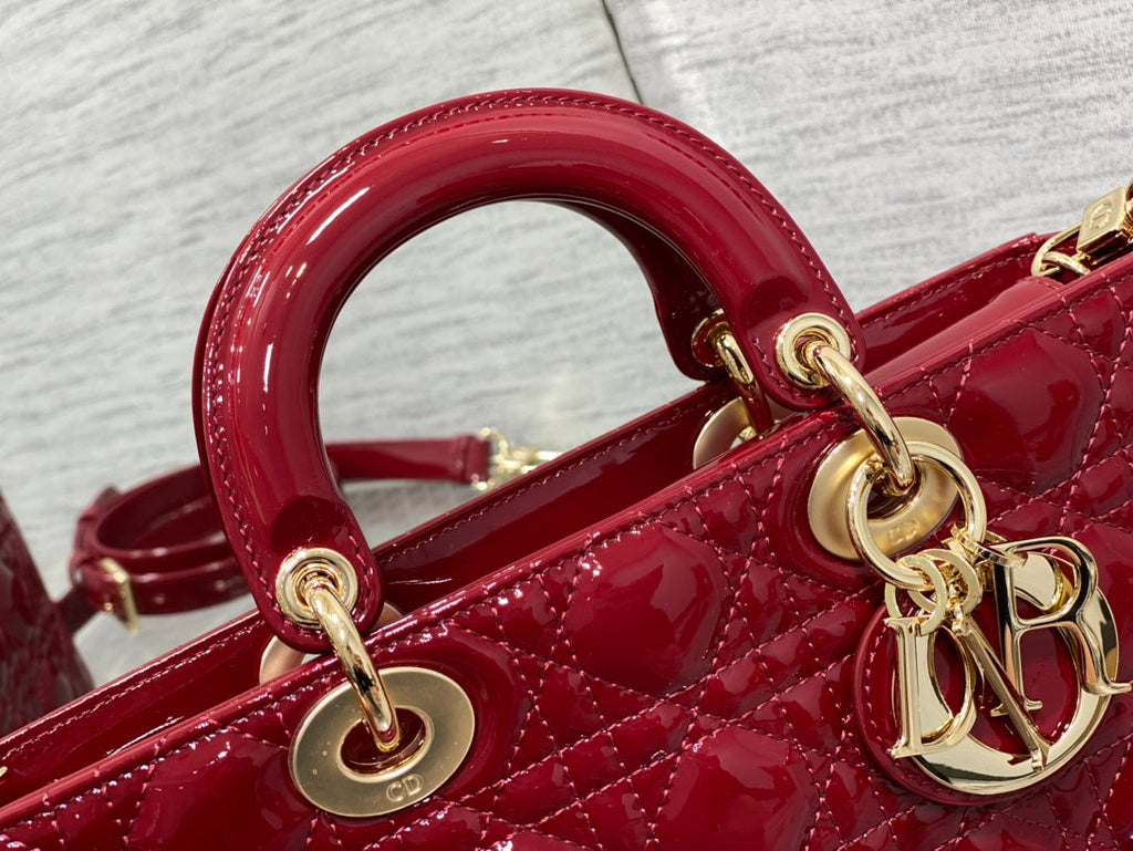 DIOR MEDIUM LADY D-JOY 26 RED PATENT CALFSKIN