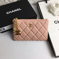 CHANEL CLASSIC SMALL ZIPPED POUCH 15 PALE PINK CALFSKIN GOLD ICON