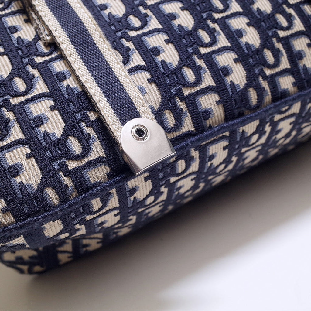 DIOR CAMP DOUBLE BUCKLE BAG 28 IN NAVY BLUE MONOGRAM OBLIQUE JACQUARD