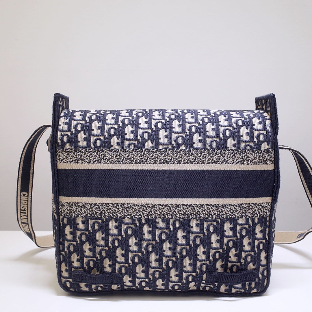 DIOR CAMP DOUBLE BUCKLE BAG 28 IN NAVY BLUE MONOGRAM OBLIQUE JACQUARD