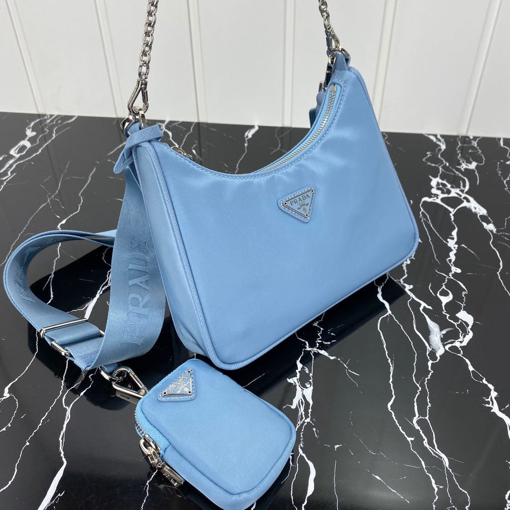 PRADA HOBO 22 BAG IN CERULEAN BLUE RE-NYLON