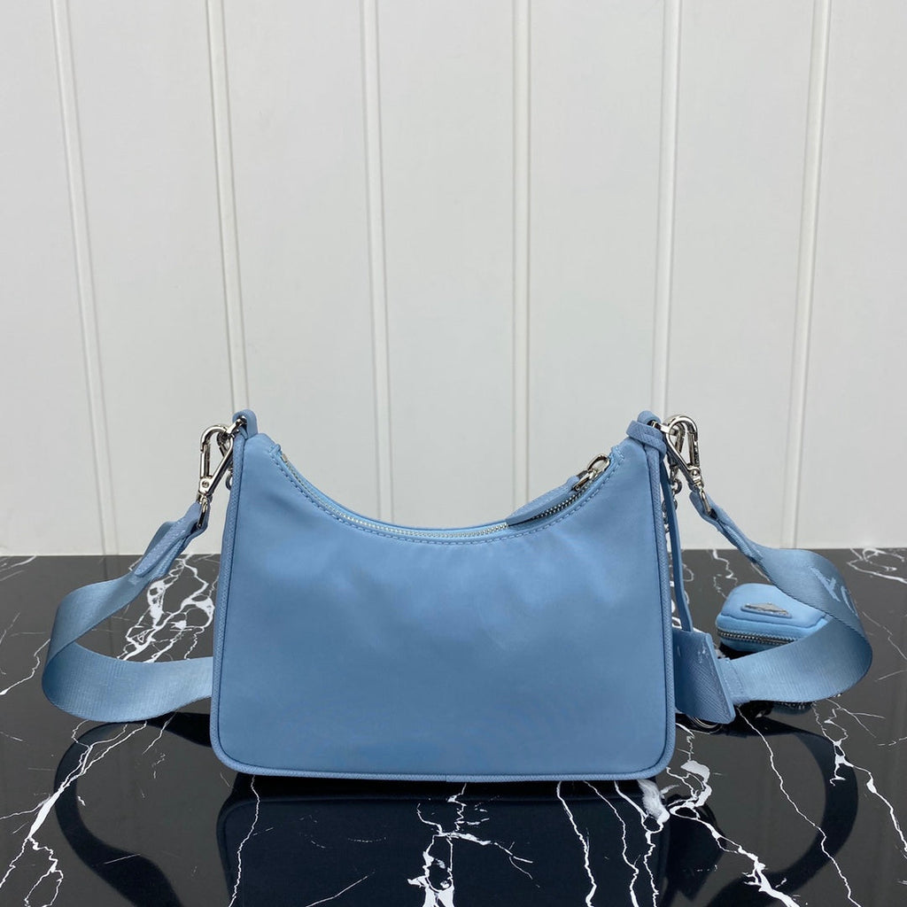 PRADA HOBO 22 BAG IN CERULEAN BLUE RE-NYLON