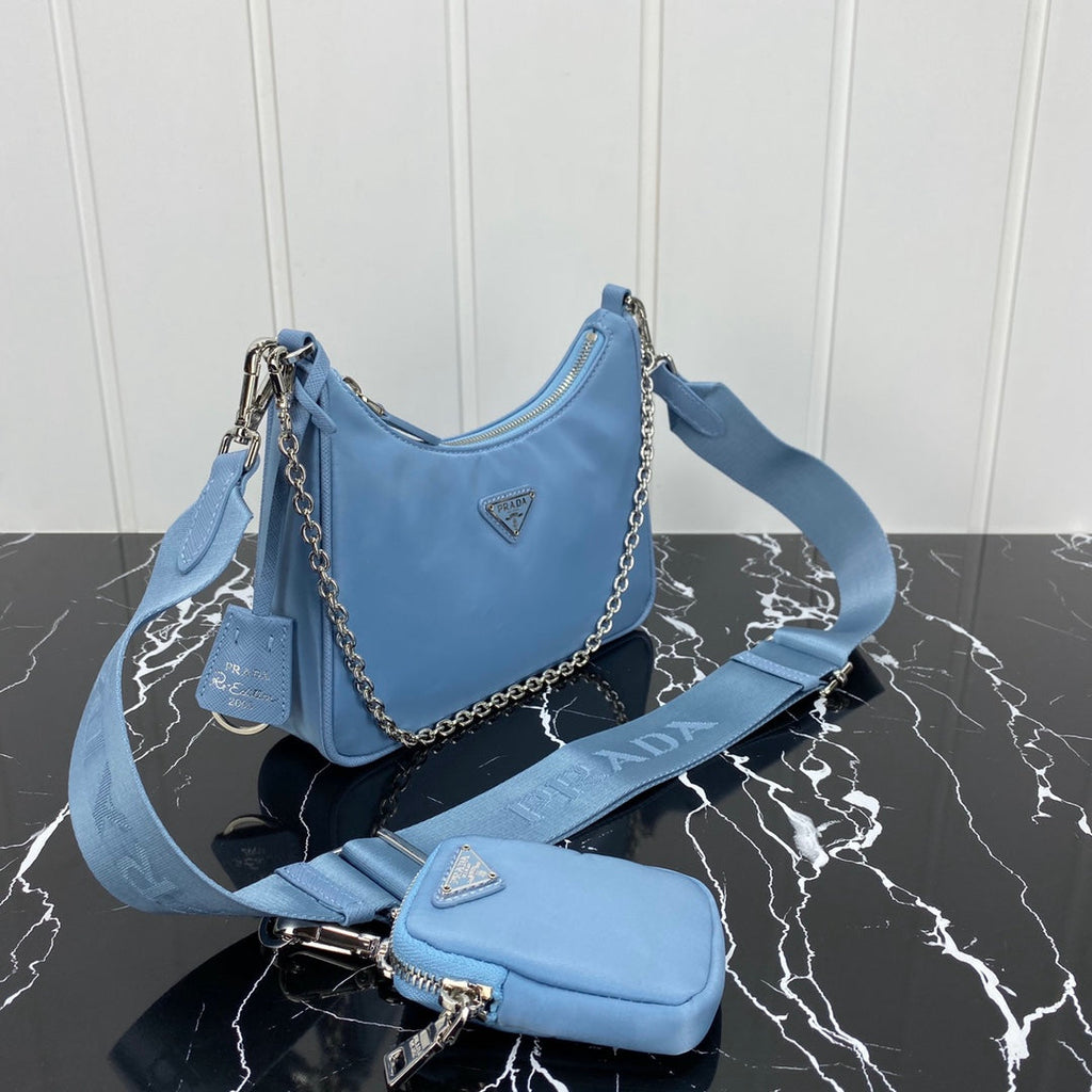 PRADA HOBO 22 BAG IN CERULEAN BLUE RE-NYLON