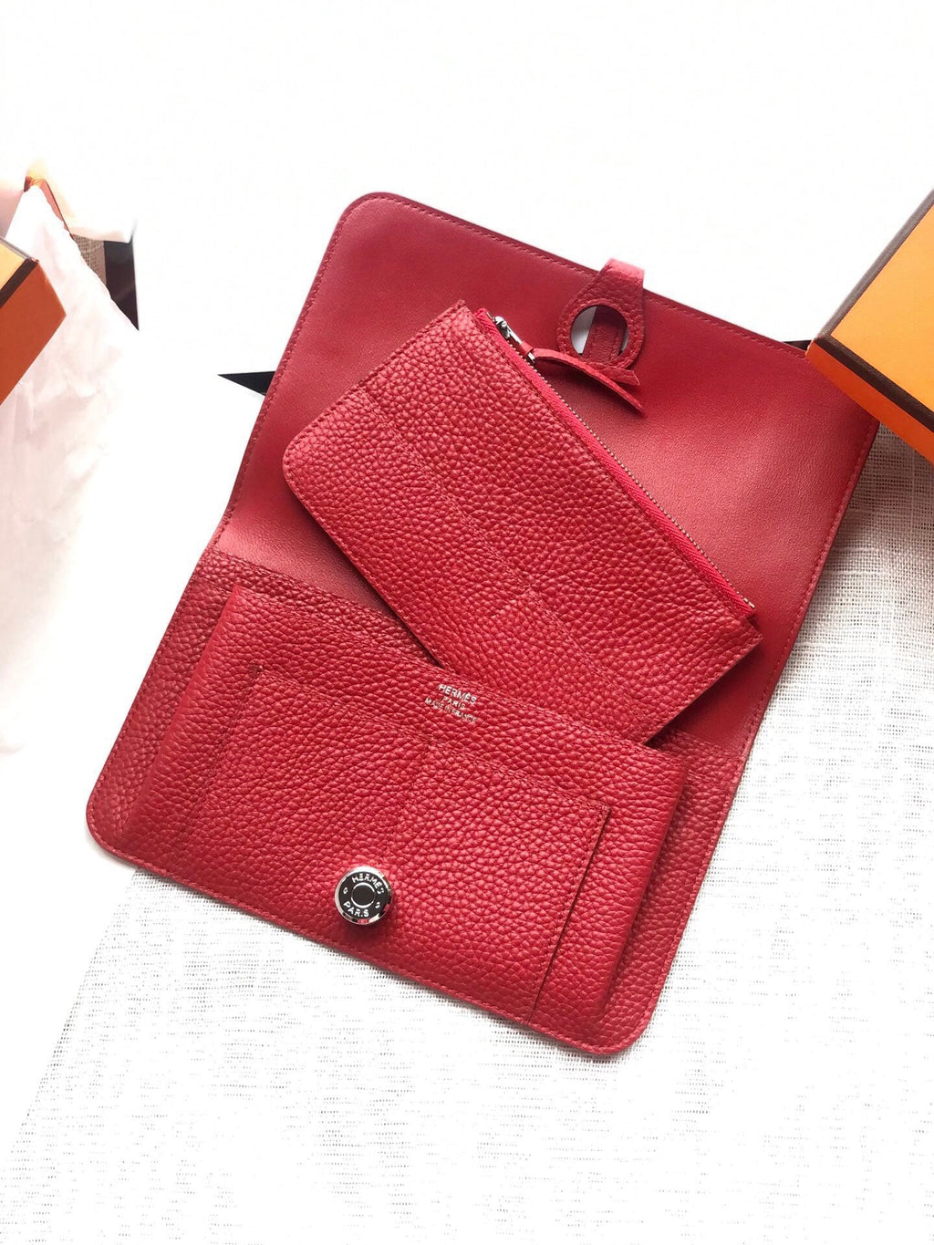 HERMES Dogon Wallet 20 Red Togo Shw