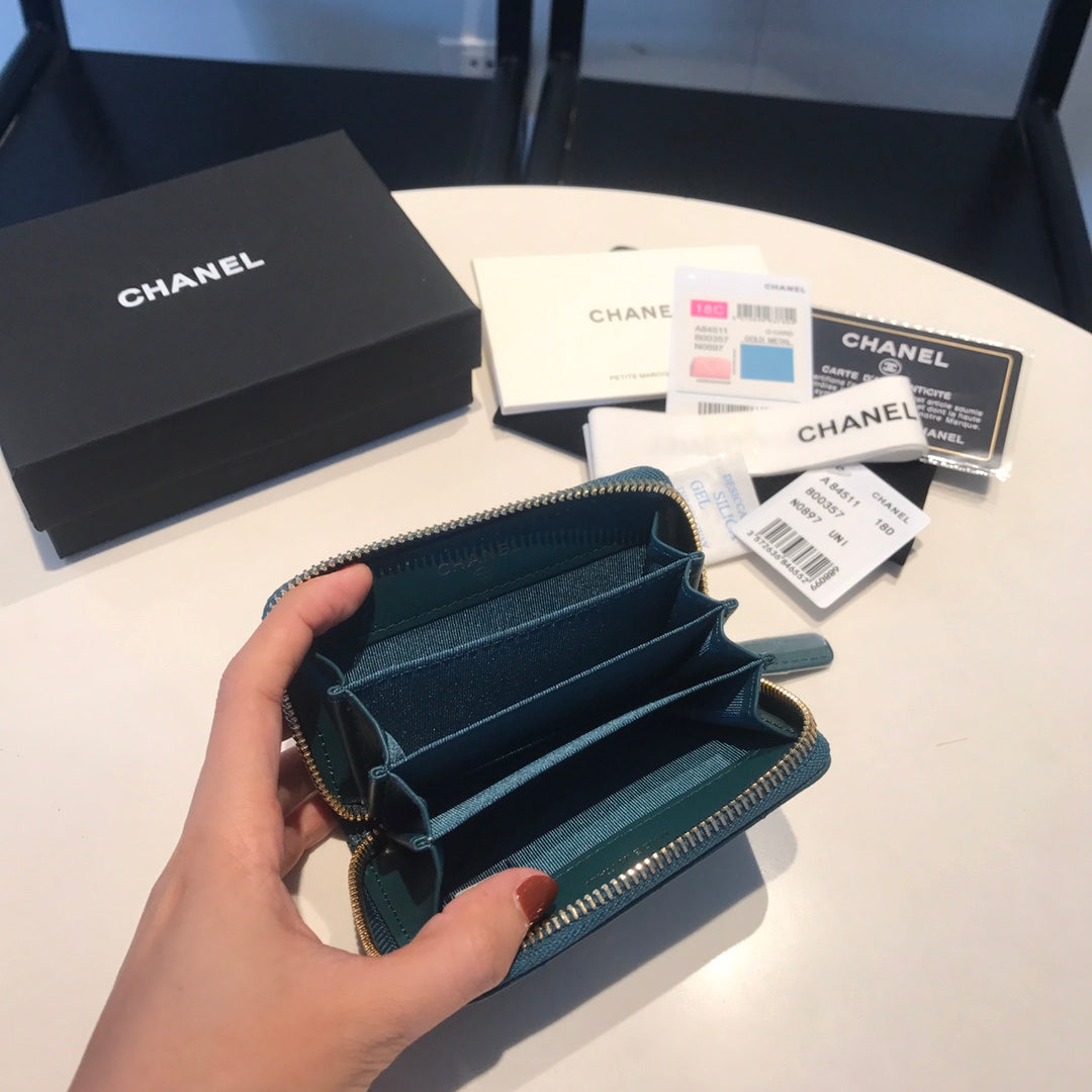 CHANEL ZIPPED CAVIAR PURSE 11 OCEAN CALFSKIN GOLD ICON