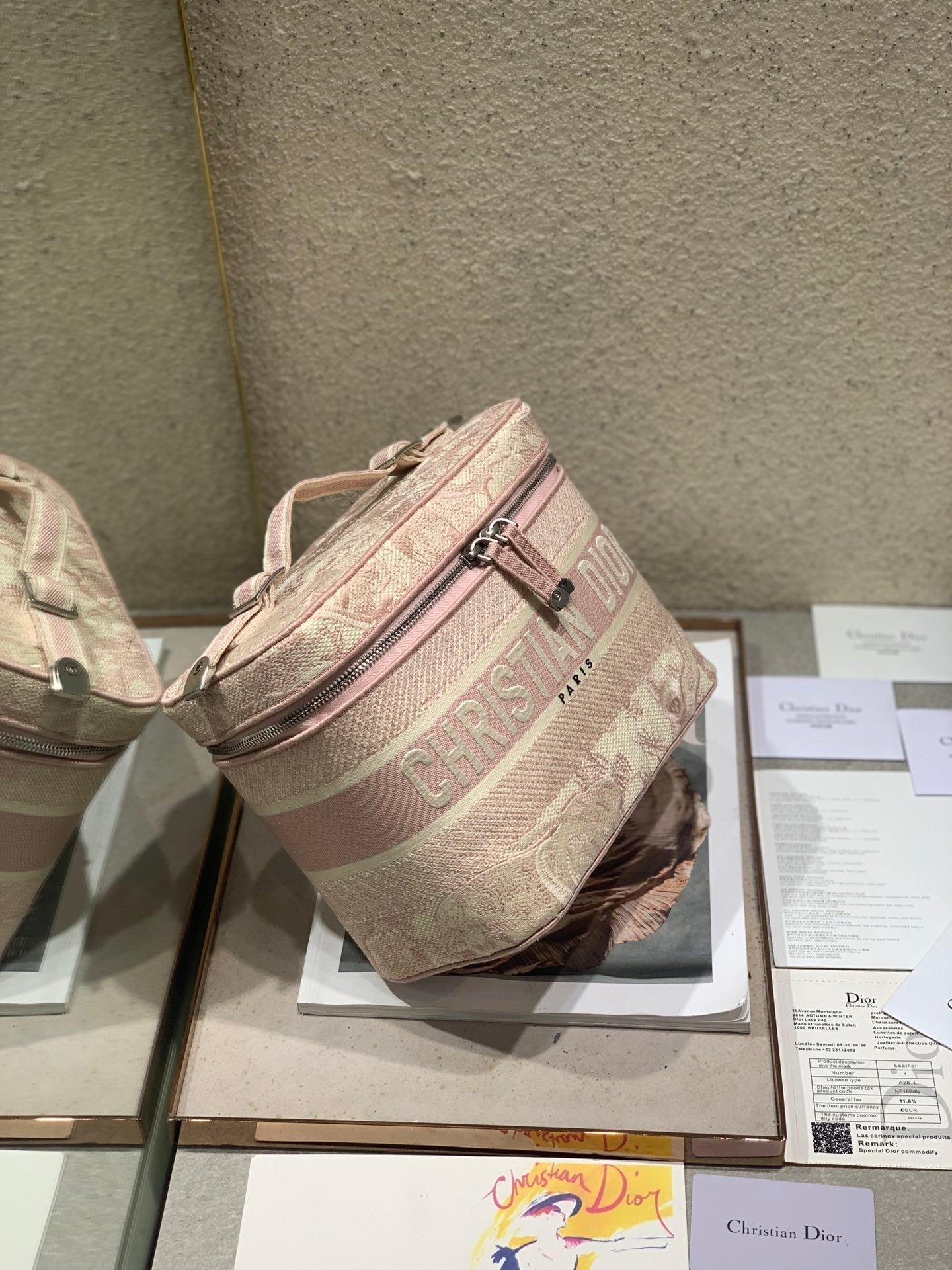 DIOR CROSSBODY MINI 18 VANITY CASE IN PEACH PINK MONOGRAM OBLIQUE JACQUARD