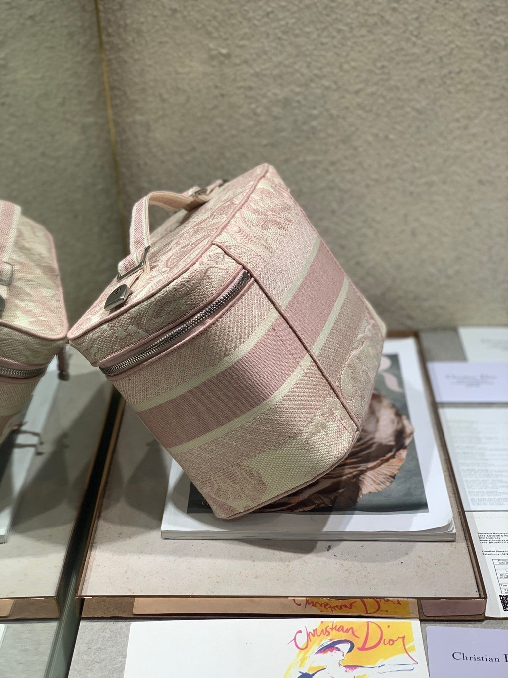 DIOR CROSSBODY MINI 18 VANITY CASE IN PEACH PINK MONOGRAM OBLIQUE JACQUARD