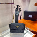 PRADA SMALL QUILTED FLAP BAG 18 IN BLACK RE-NYLON FABRIC GOLD CHAIN