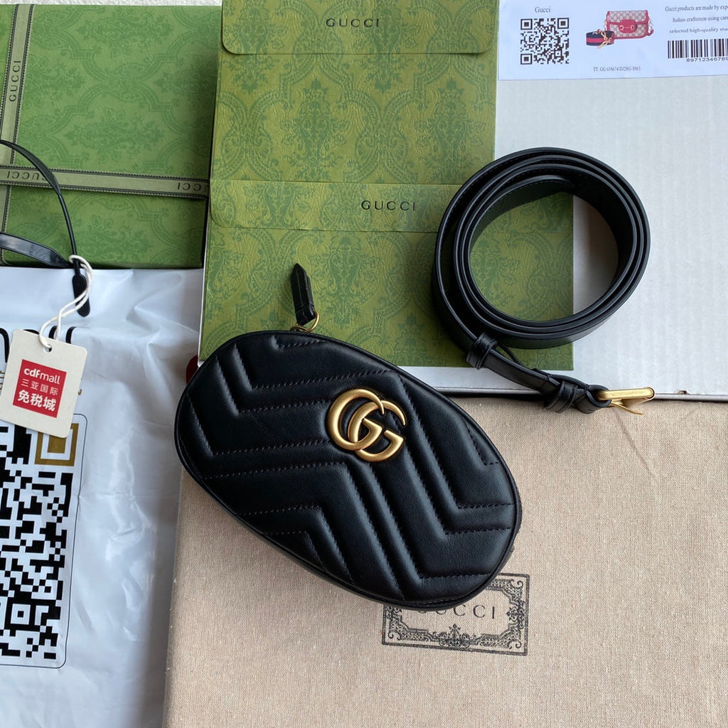 GUCCI MARMONT BELT BAG 18 IN BLACK CALFSKIN