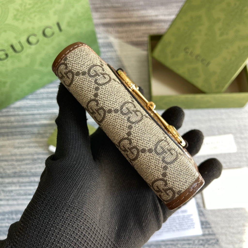 GUCCI HORSEBIT 1955 MINI 11 WALLET BEIGE AND EBONY CANVAS