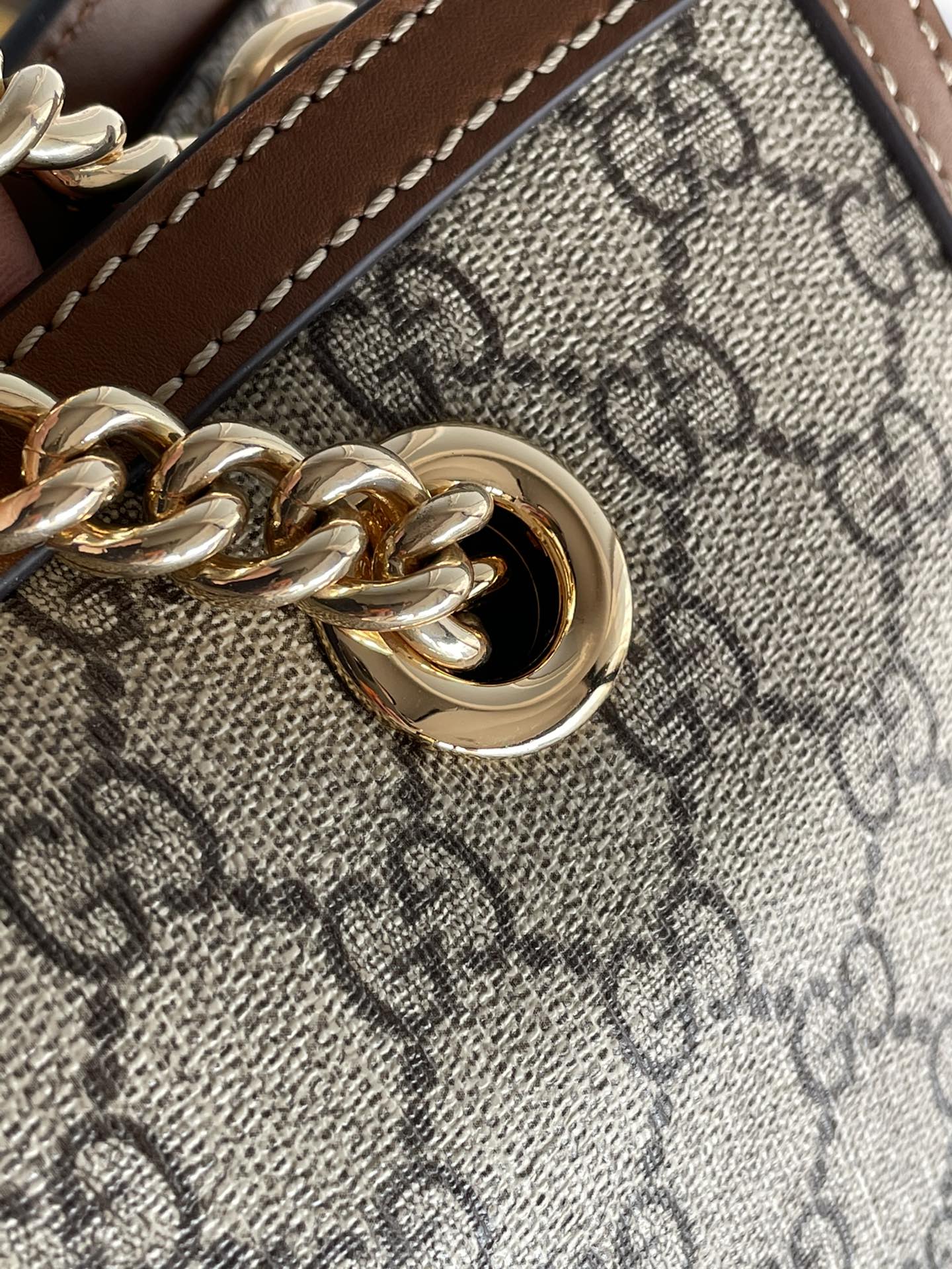GUCCI PADLOCK LARGE 35 SHOULDER BAG BEIGE CANVAS AND BROWN CALFSKIN