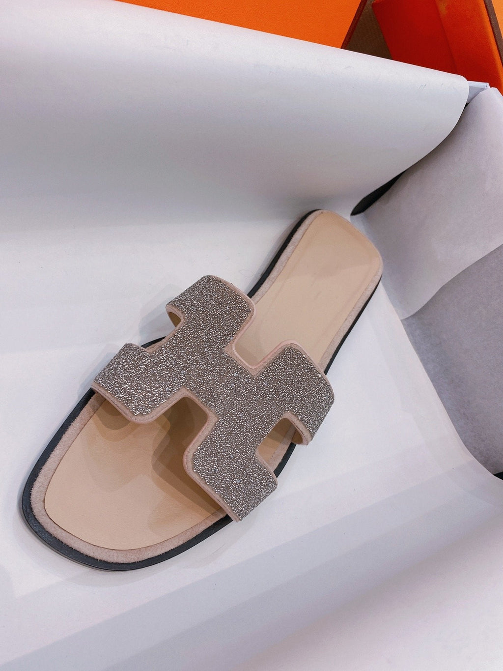 HERMES 0ran Sandal Caviar Light Brown Leather