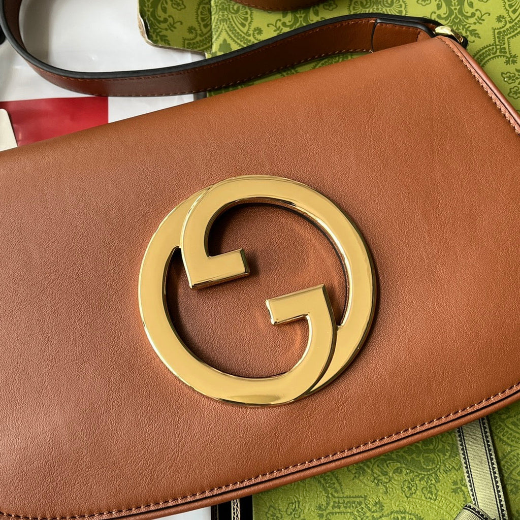 GUCCI BLONDIE SHOULDER BAG 28 IN BRONZE BROWN LAMBSKIN GOLD HARDWARE