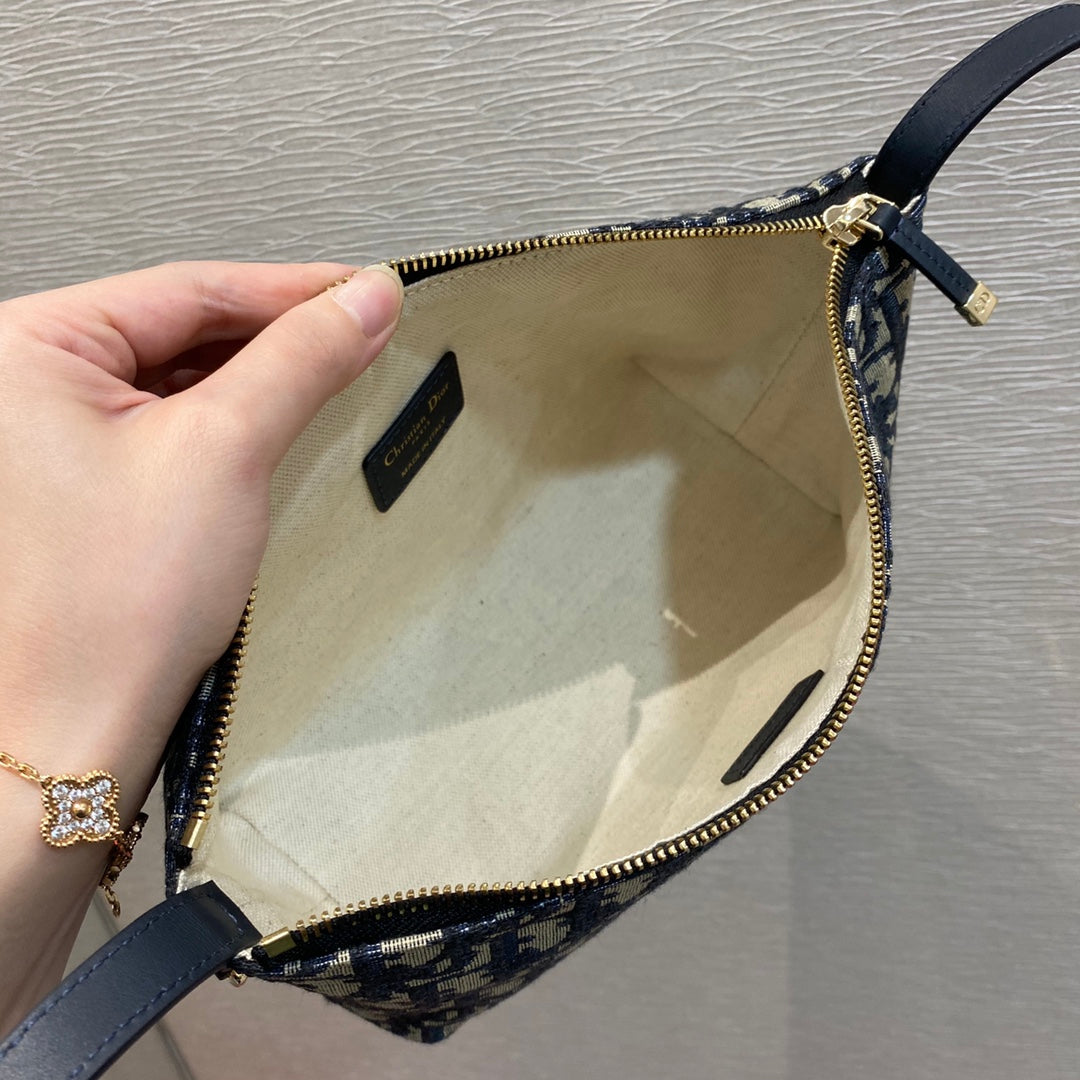 DIOR CD BUCKLE SHOULDER BAG 22 IN BLUE MONOGRAM OBLIQUE JACQUARD