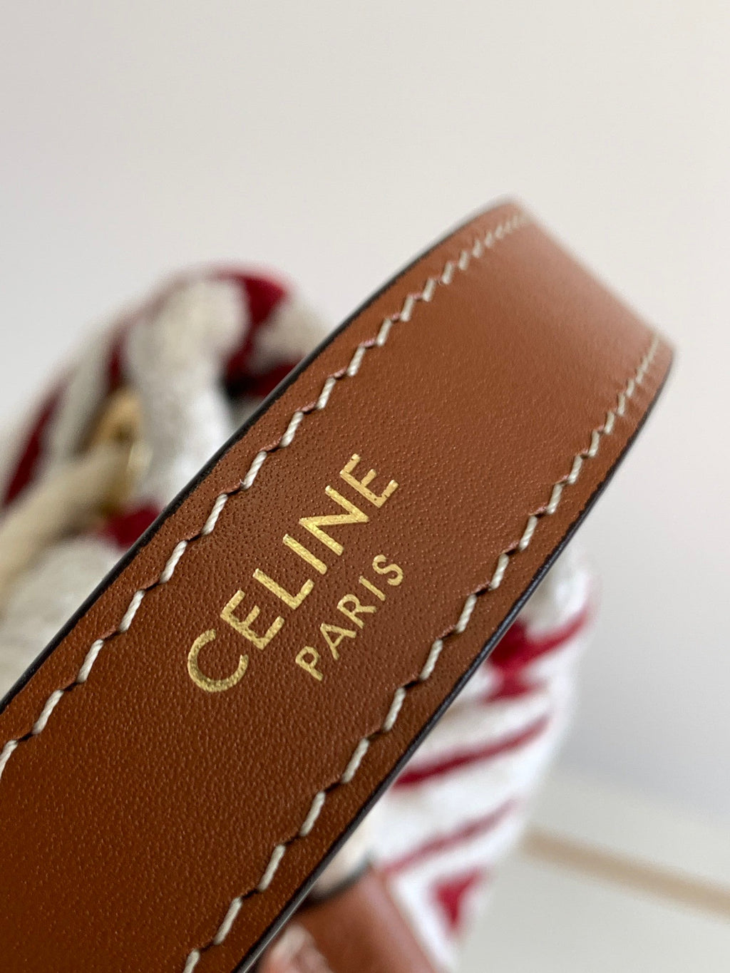 CELINE TRIPHOME 19 EMBROIDERED FABRIC WHITE RED