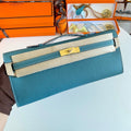 HERMES KELLY CUT 31 IN AZURE BLUE CALFSKIN WITH GOLD HARDWARE