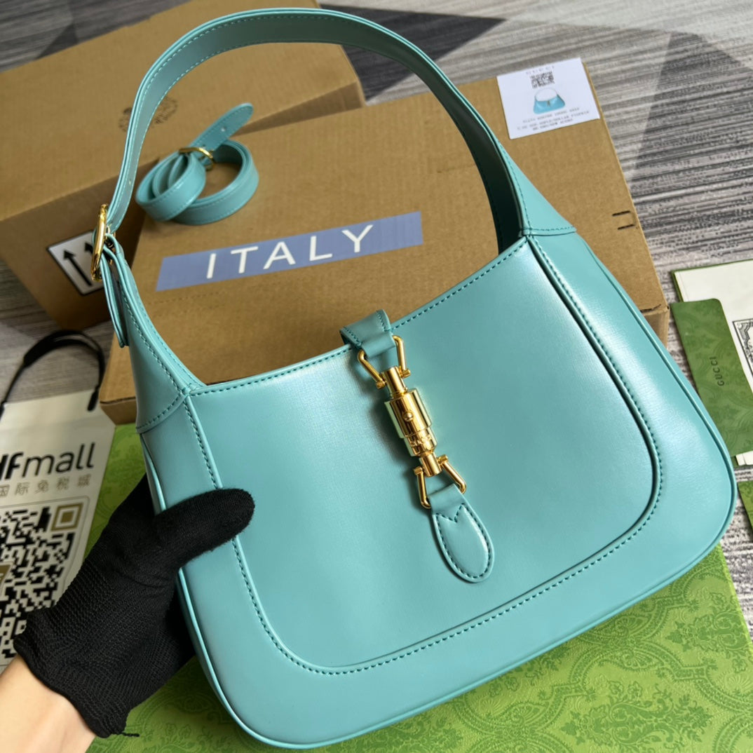 GUCCI JACKIE SMALL 28 SHOULDER BAG IN BLUE PASTEL CALFSKIN