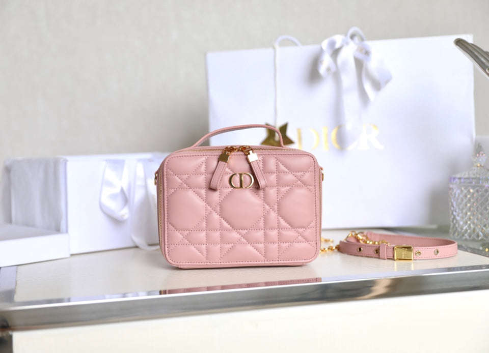 DIOR CARO BOX BAG 19 IN LIGHT PINK CALFSKIN