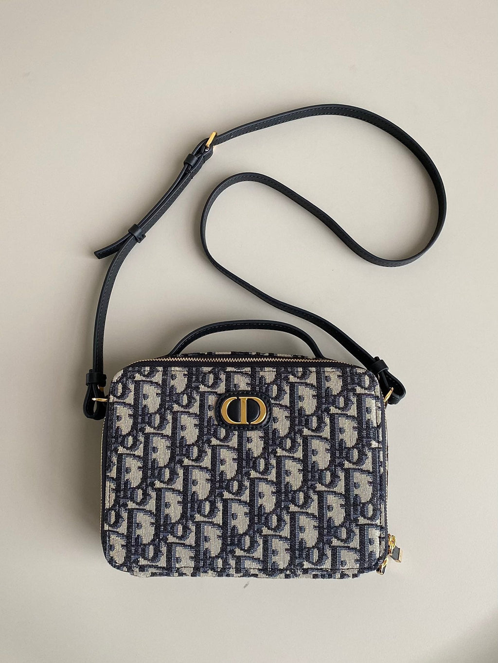 DIOR CARO 18 CAMERA BAG IN BLUE OBLIQUE JACQUARD