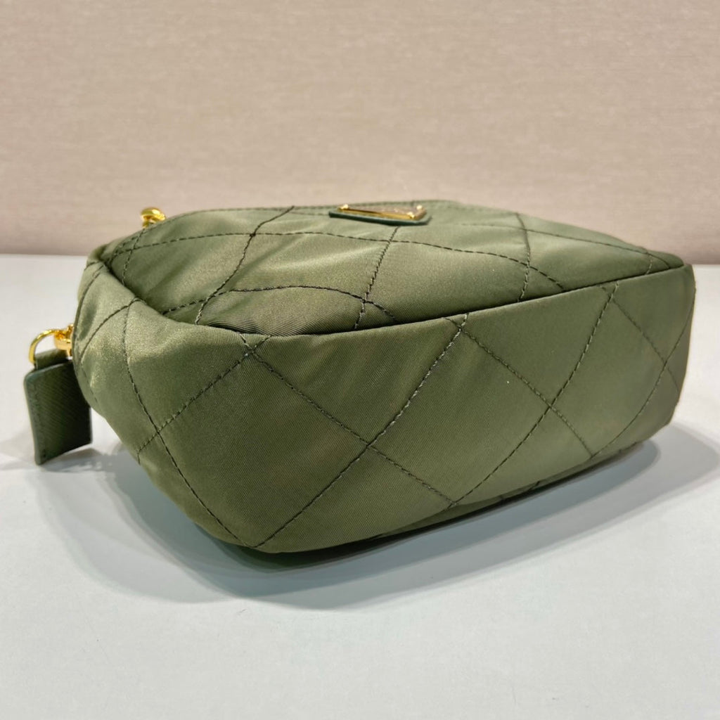 PRADA QUILTED HOBO BAG 19 IN PICKLE GREEN HANDMADE NYLON GOLD HARDWARE