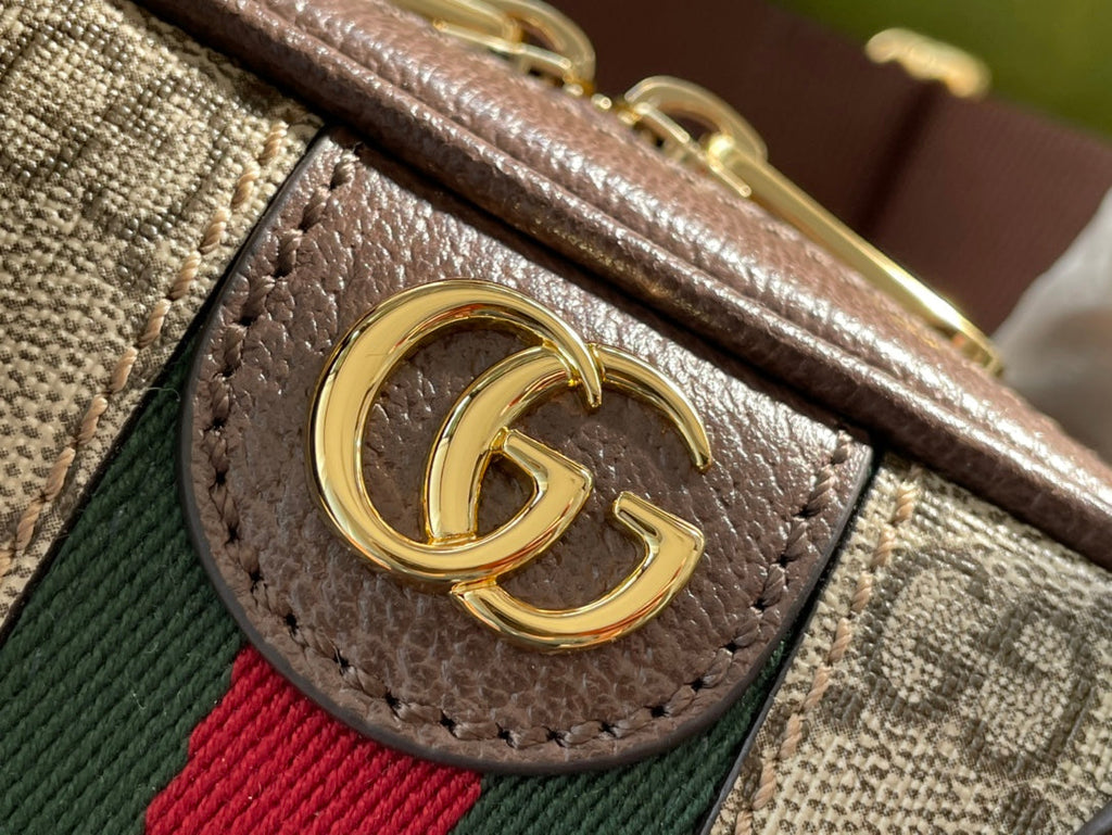 GUCCI OPHIDIA  SMALL 21 SHOULDER BAG BEIGE AND EBONY SUPREME CANVAS