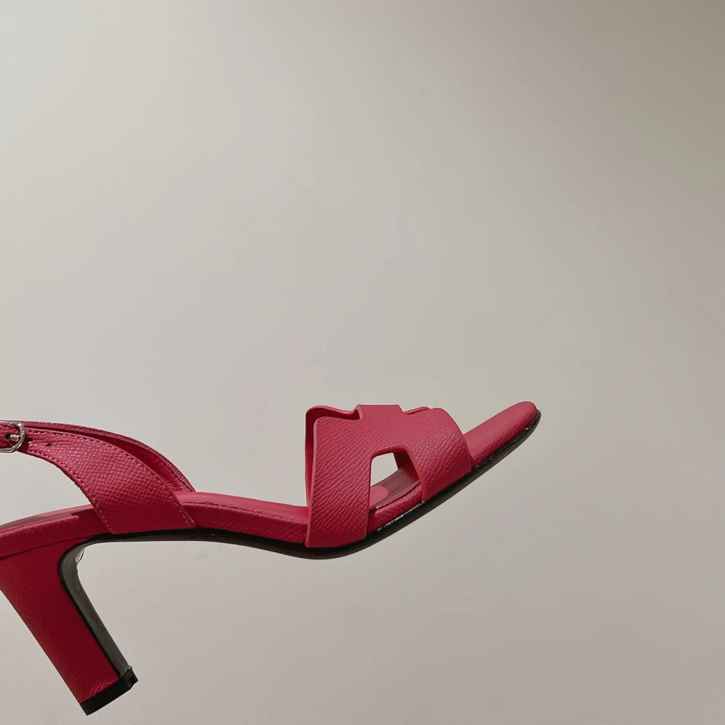HERMES HOLY 75 SANDAL IN BRIGHT PINK GRAINED CALFSKIN