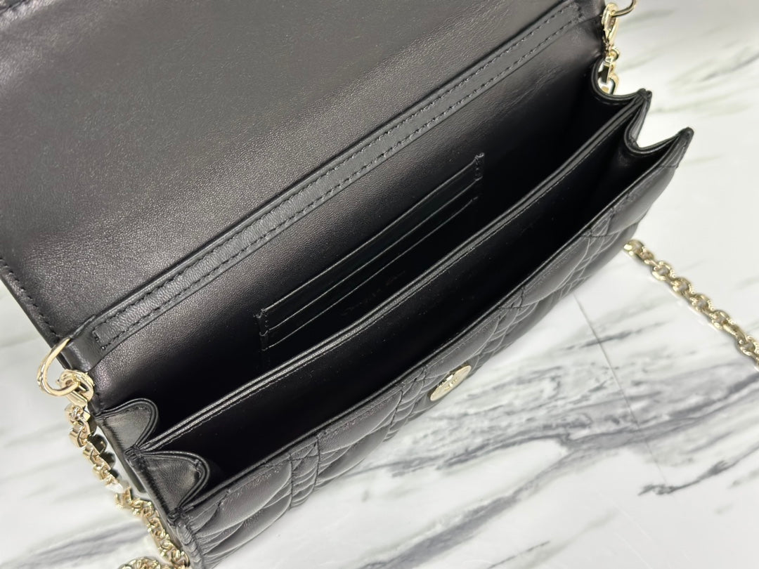 DIOR LADY CHAIN BAG 21 IN BLACK LAMBSKIN