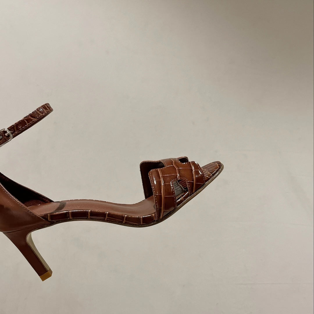 HERMES PREMIERE 70 SANDAL IN BRONZE BROWN CROCODILE LEATHER