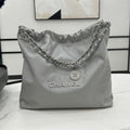CHANEL LARGE 42 HANDBAG IN GREY CALFSKIN SILVER HARDWARE
