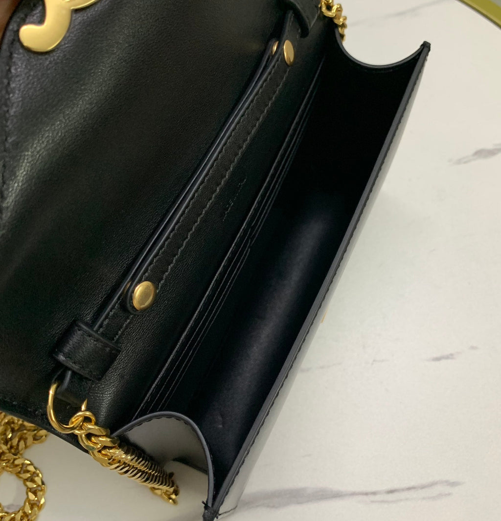 CELINE WALLET ON CHAIN MARGO 19 IN BLACK SMOOTH CALFSKIN GOLD HARDWARE