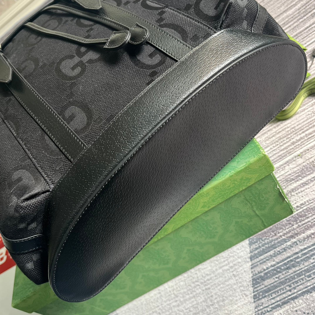 GUCCI OPHIDIA LARGE 42 BACKPACK IN BLACK CANVAS AND CALFSKIN