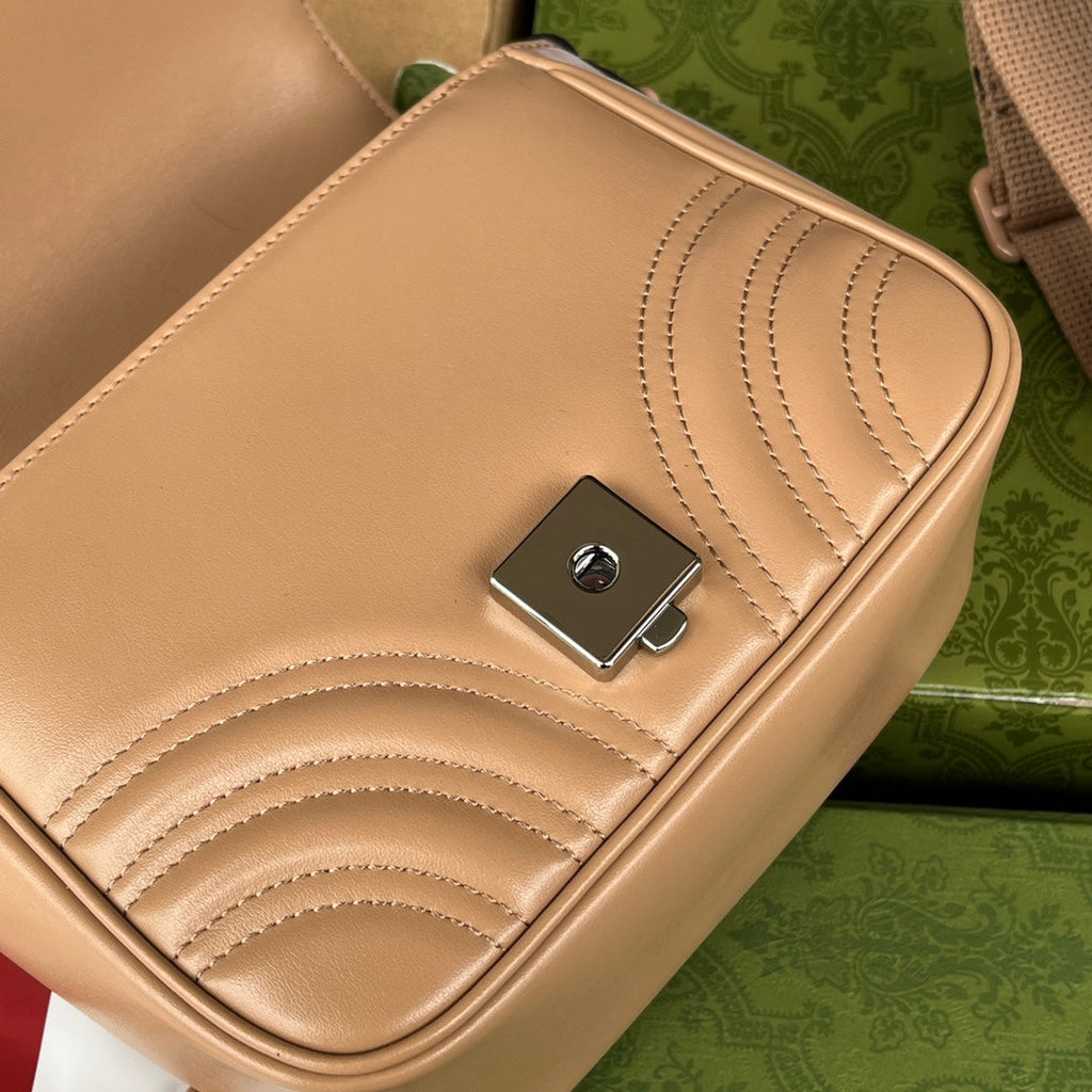 GUCCI MARMONT QUILTED SHOULDER BAG 18 IN CIDER BROWN CALFSKIN