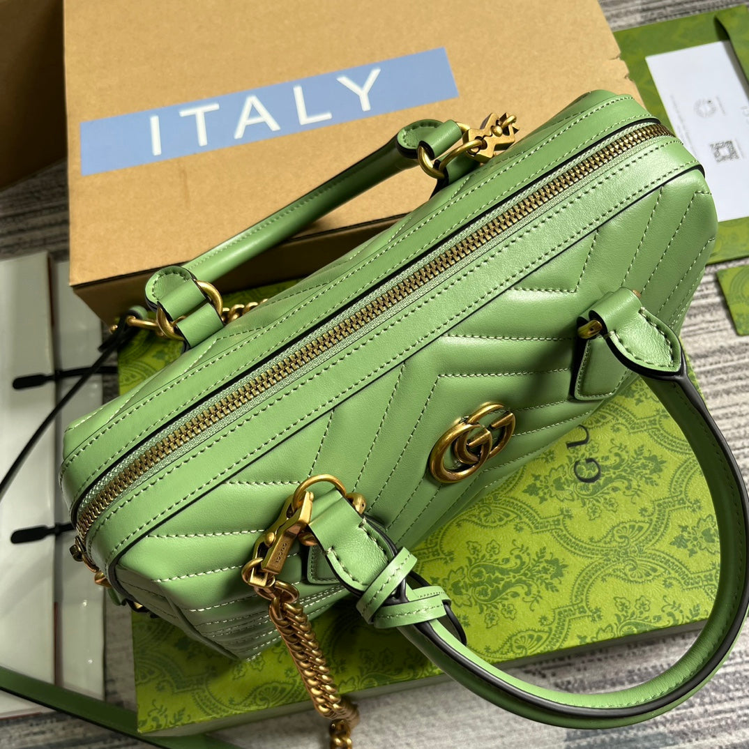 GUCCI MARMONT MATELASSE 27 HANDBAG LIGHT GREEN CALFSKIN