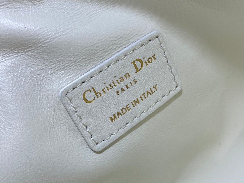 DIOR TRAVEL NOMAD POUCH 22 IN WHITE MACROCANNAGE LAMBSKIN GOLD HARDWARE