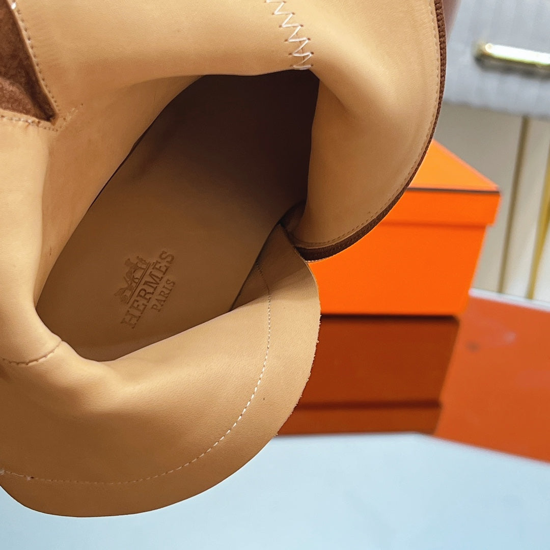 HERMES 25S SAINT GERMAIN ANKLE BOOTS 90 MM IN BROWN LAMBSKIN WITH SILVER HARDWARE