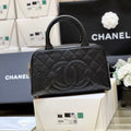 CHANEL 25S  QUILTED CAVIAR BOWLING BAG 27 IN BLACK CALFSKIN