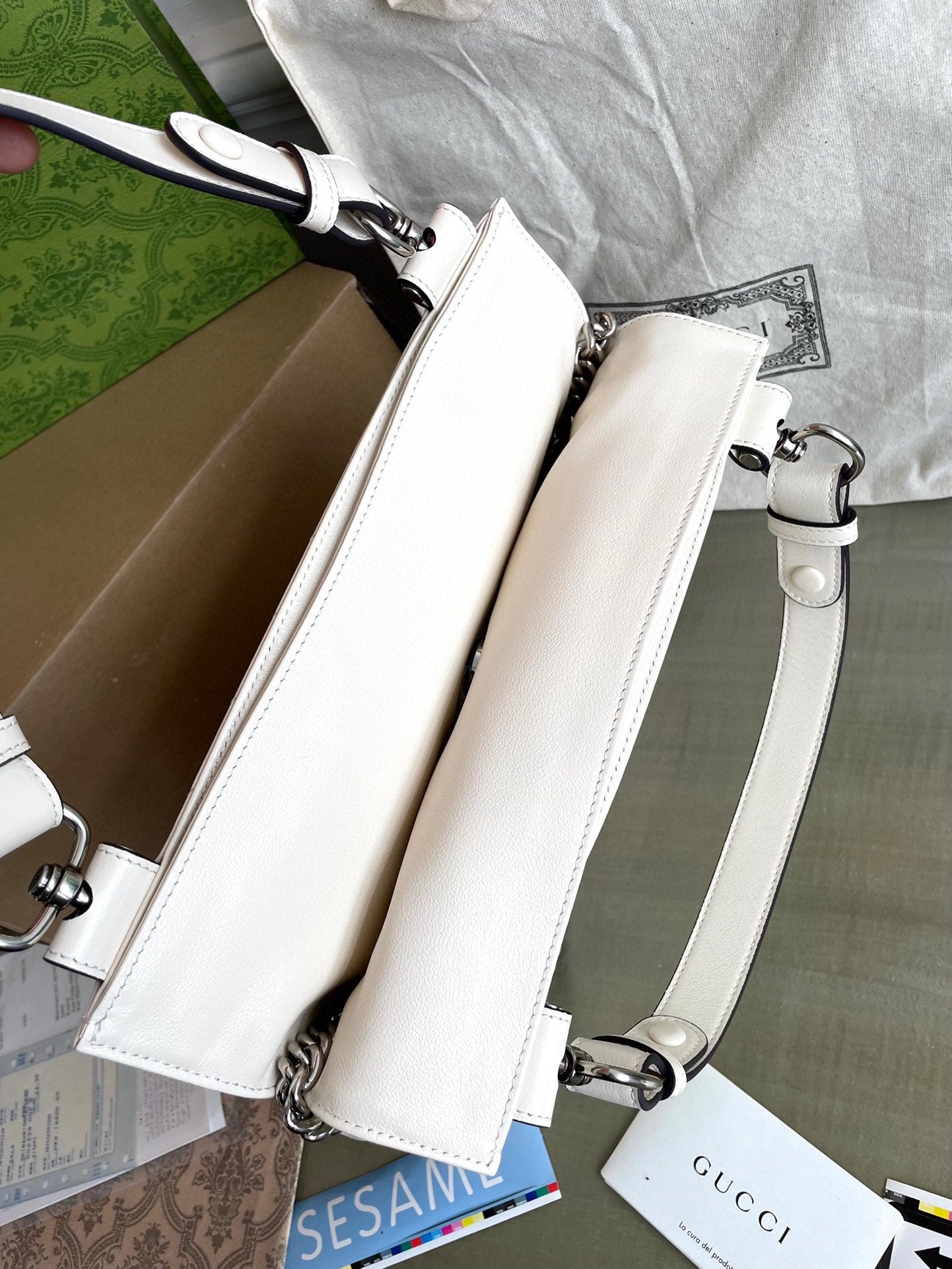 GUCCI BLONDIE TOTE BAG 30 IN WHITE CALFSKIN SIVLER HARDWARE