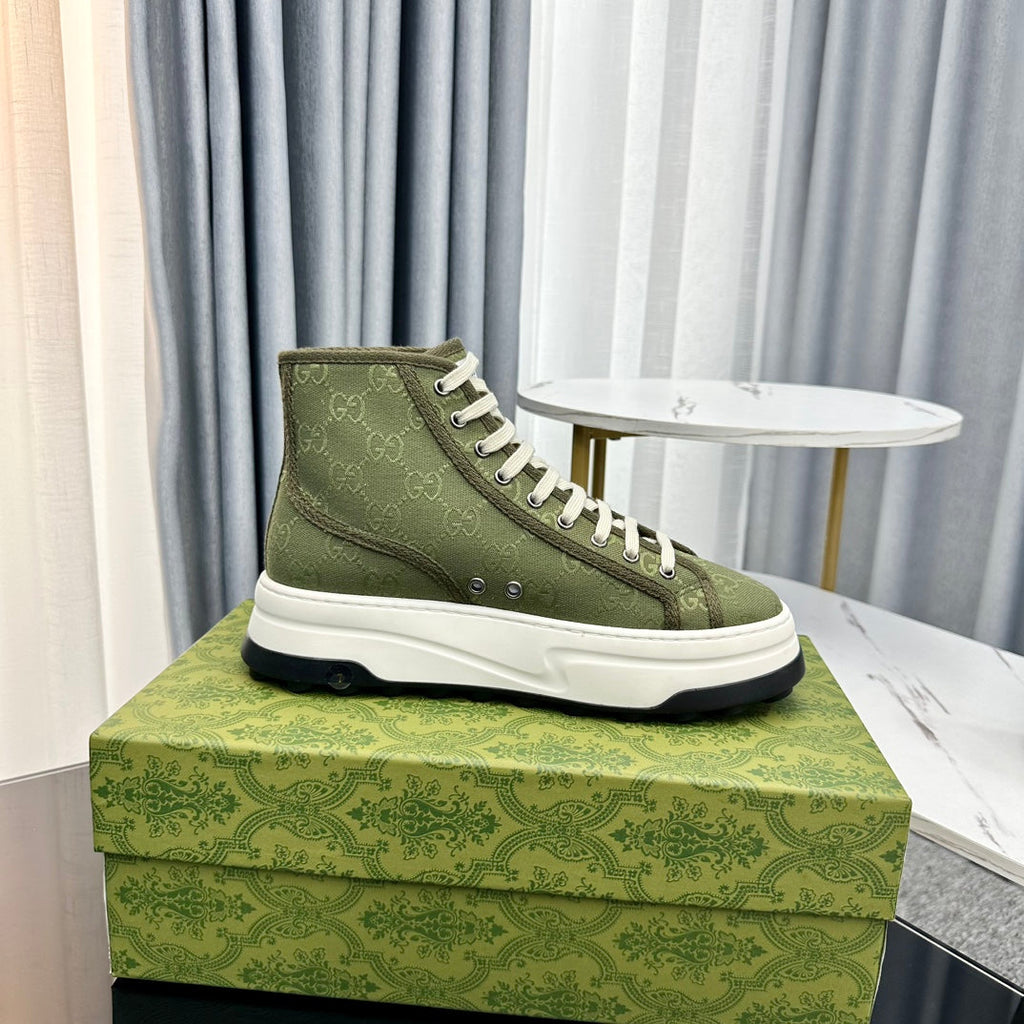 GUCCI HIGH TOP SNEAKER FLATFORM OLIVE GREEN CANVAS