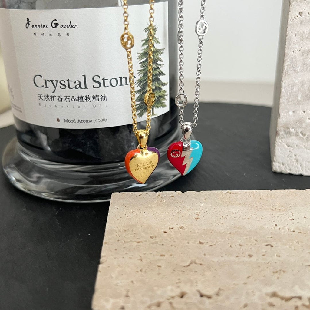 18K Double Gucci Interlocking Gucci Heart Lightning Charm Necklace