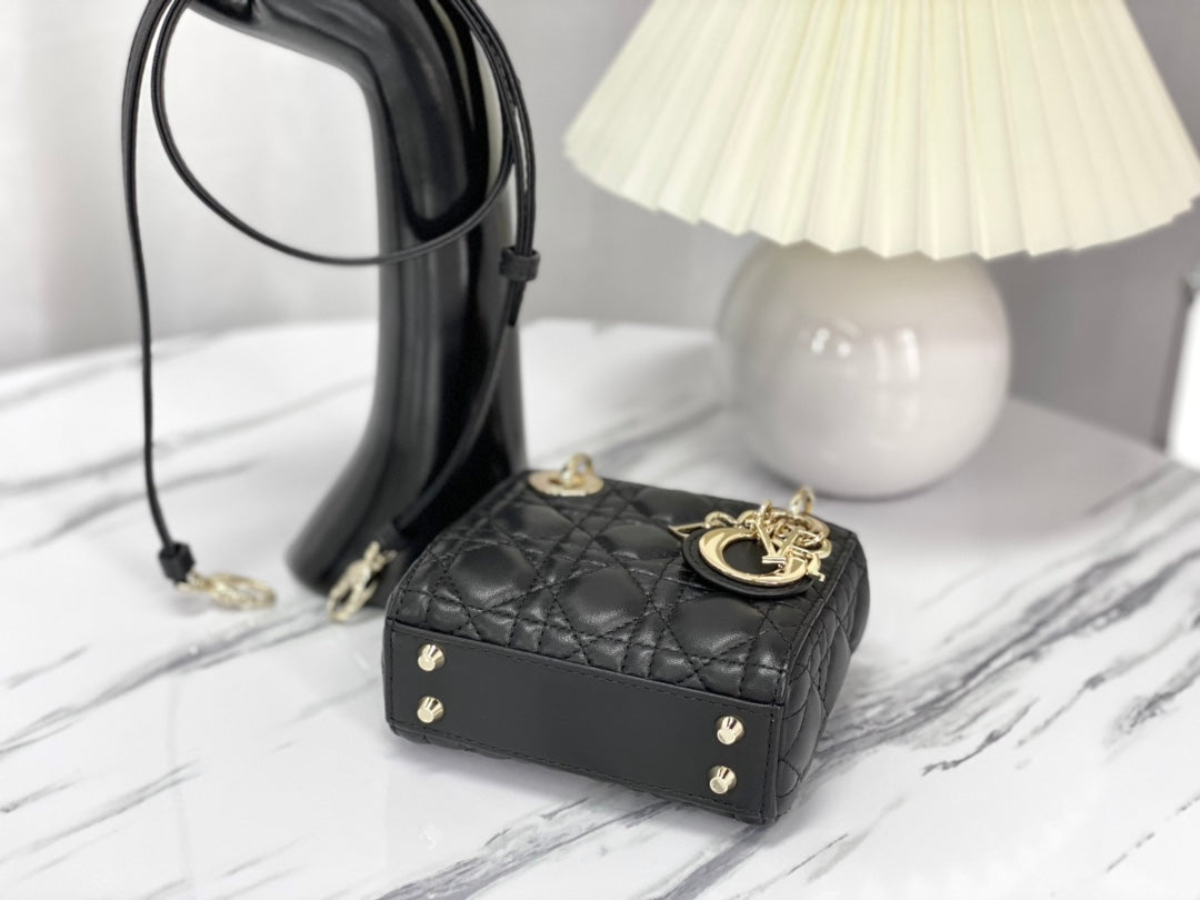 DIOR MICRO LADY 12 BAG IN BLACK LAMBSKIN