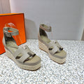 HERMES ELDA ESPADRILLE 80 LIGHT GRAY CALFSKIN