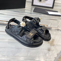 CHANEL dad sandals black lambskin