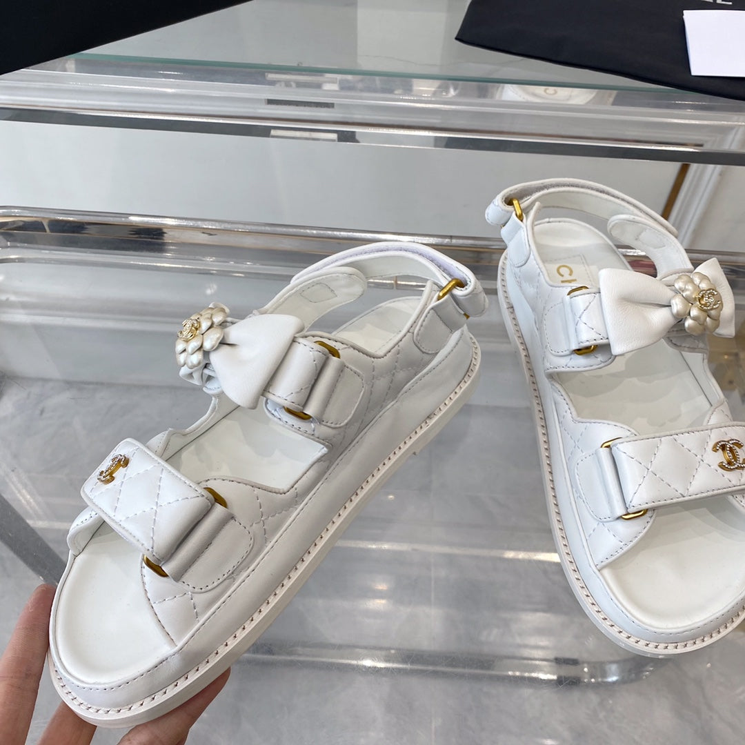 CHANEL dad sandals white lambskin