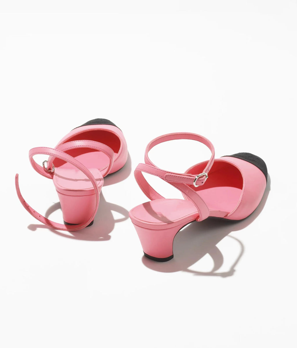 CHANEL high slingbacks pink black grosgrain